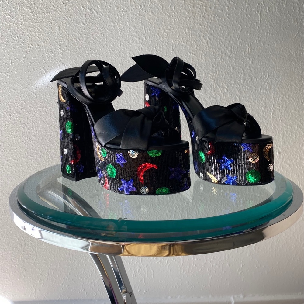 YSL Women's Black Paige Sequin Platform Sandals